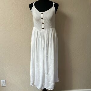 Elegant White Midi gauze Dress‎